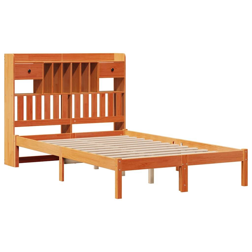 vidaXL Massivholzbett mit Regal ohne Matratze Wachsbraun 135x190 cm