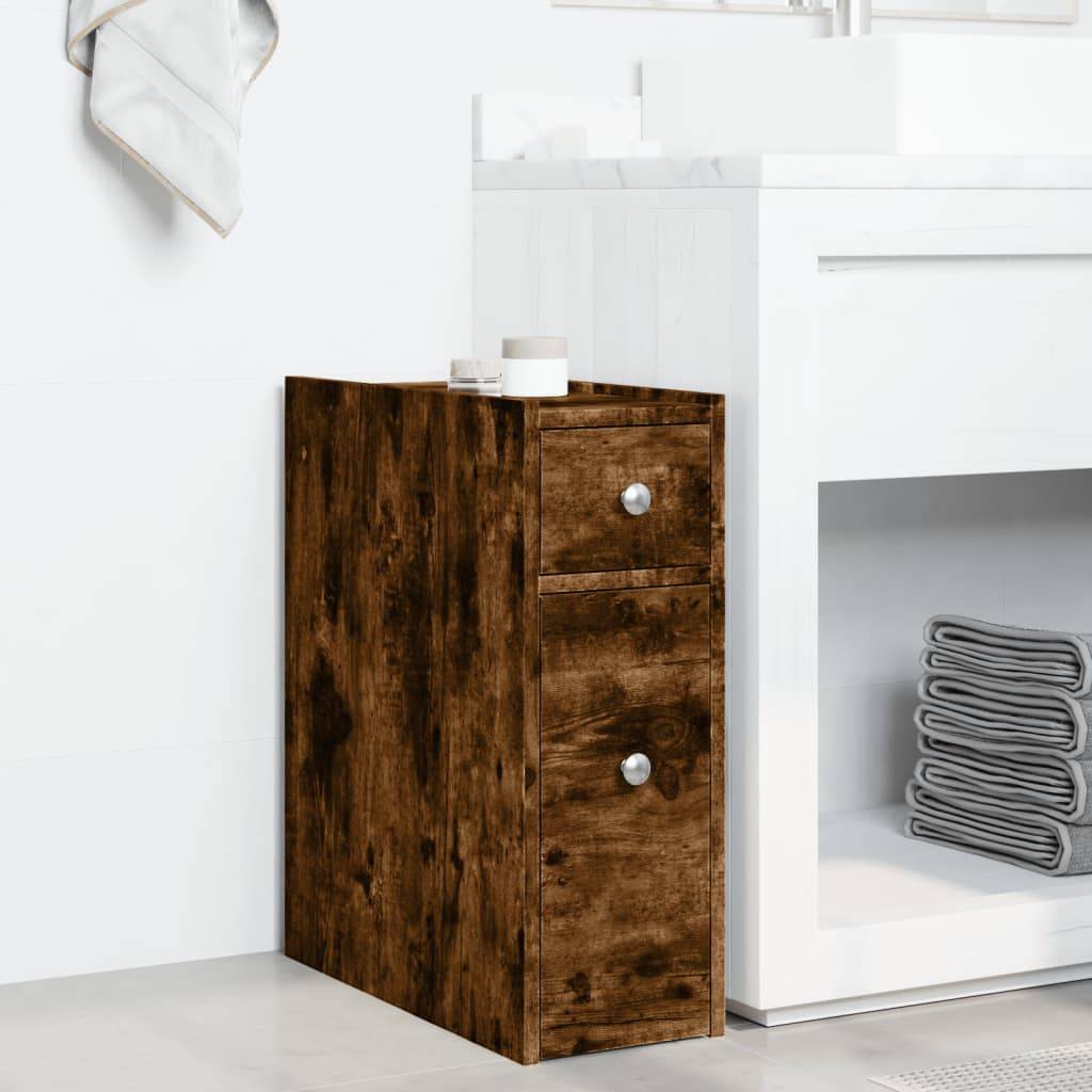 vidaXL Badschrank Schmal mit Rollen Räuchereiche Holzwerkstoff