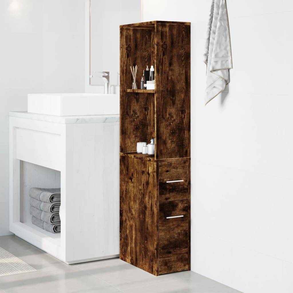 vidaXL Badschrank Schmal mit Rollen Räuchereiche Holzwerkstoff