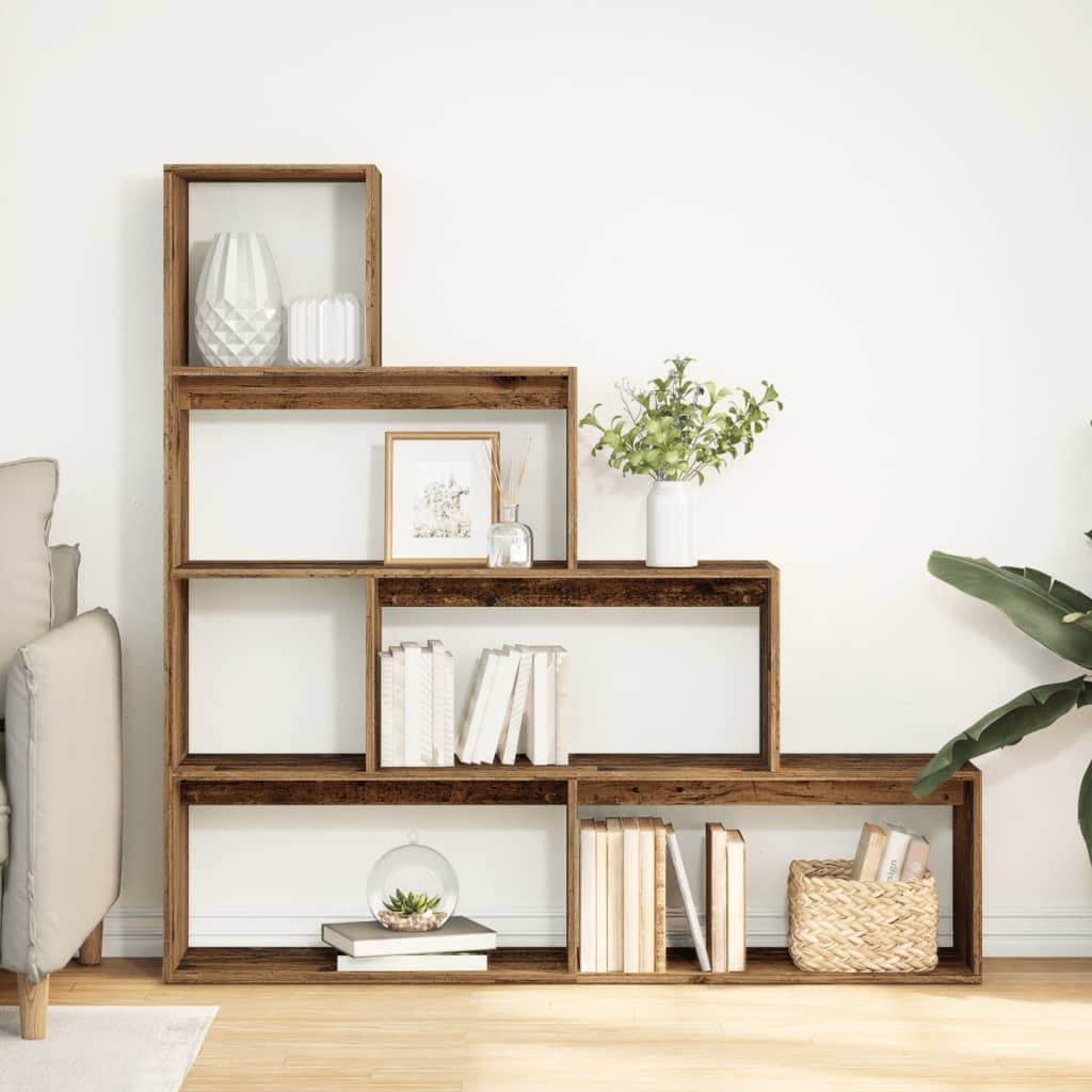 vidaXL Raumteiler-Bücherregal 4 Stufen Altholz-Optik 143,5x29x143,5 cm