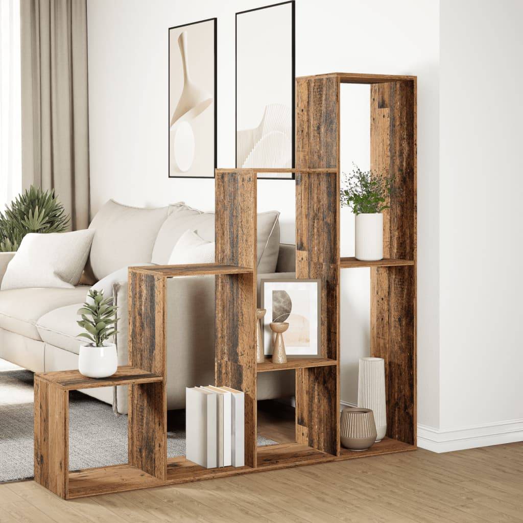 vidaXL Raumteiler-Bücherregal 4 Stufen Altholz-Optik 143,5x29x143,5 cm