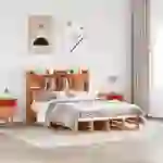 vidaXL Massivholzbett mit Regal ohne Matratze Wachsbraun 150x200 cm vidaXL Massivholzbett mit Regal ohne Matratze Wachsbraun 150x200 cm