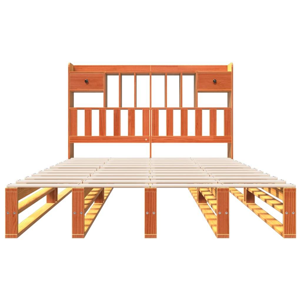 vidaXL Massivholzbett mit Regal ohne Matratze Wachsbraun 150x200 cm