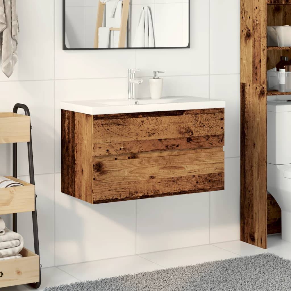 vidaXL Waschbeckenunterschrank mit Einbaubecken Altholz-Optik