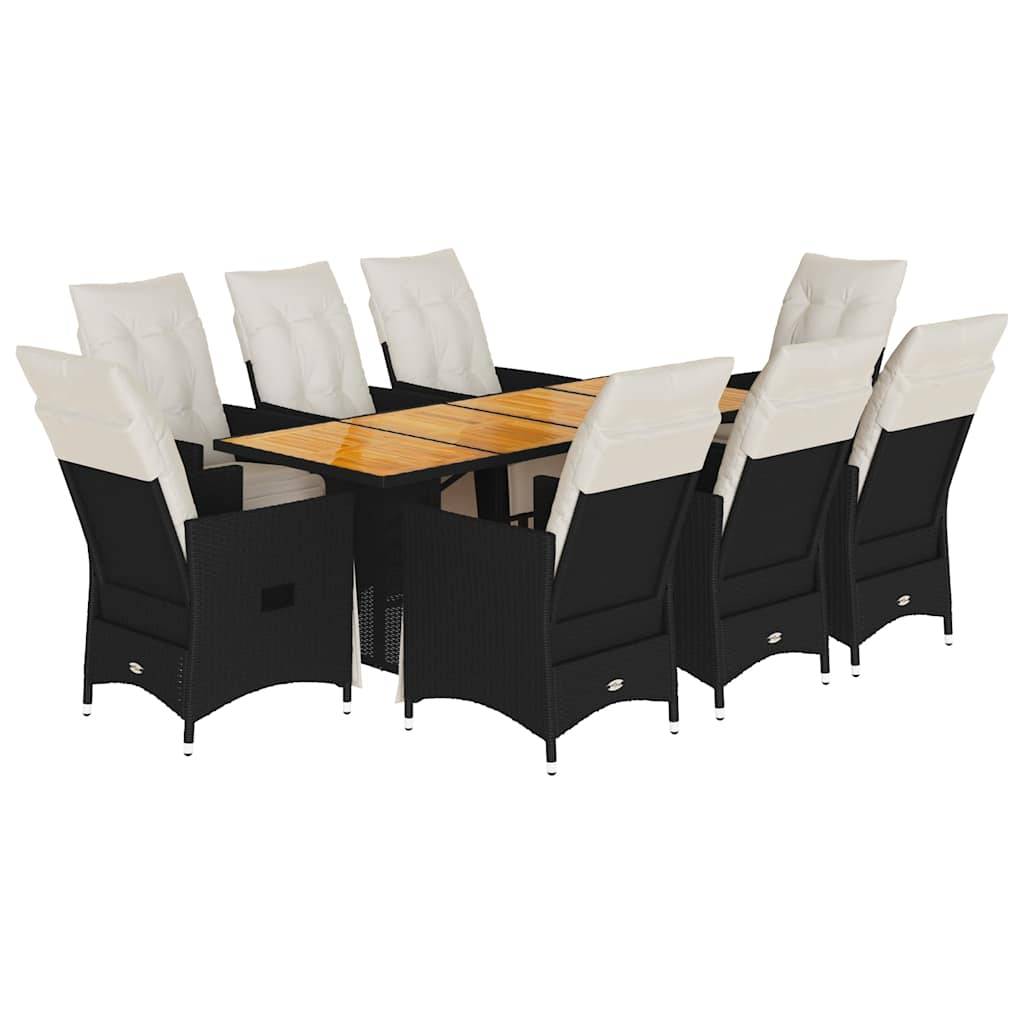 vidaXL 9-tlg. Garten-Essgruppe mit Kissen Schwarz Poly Rattan