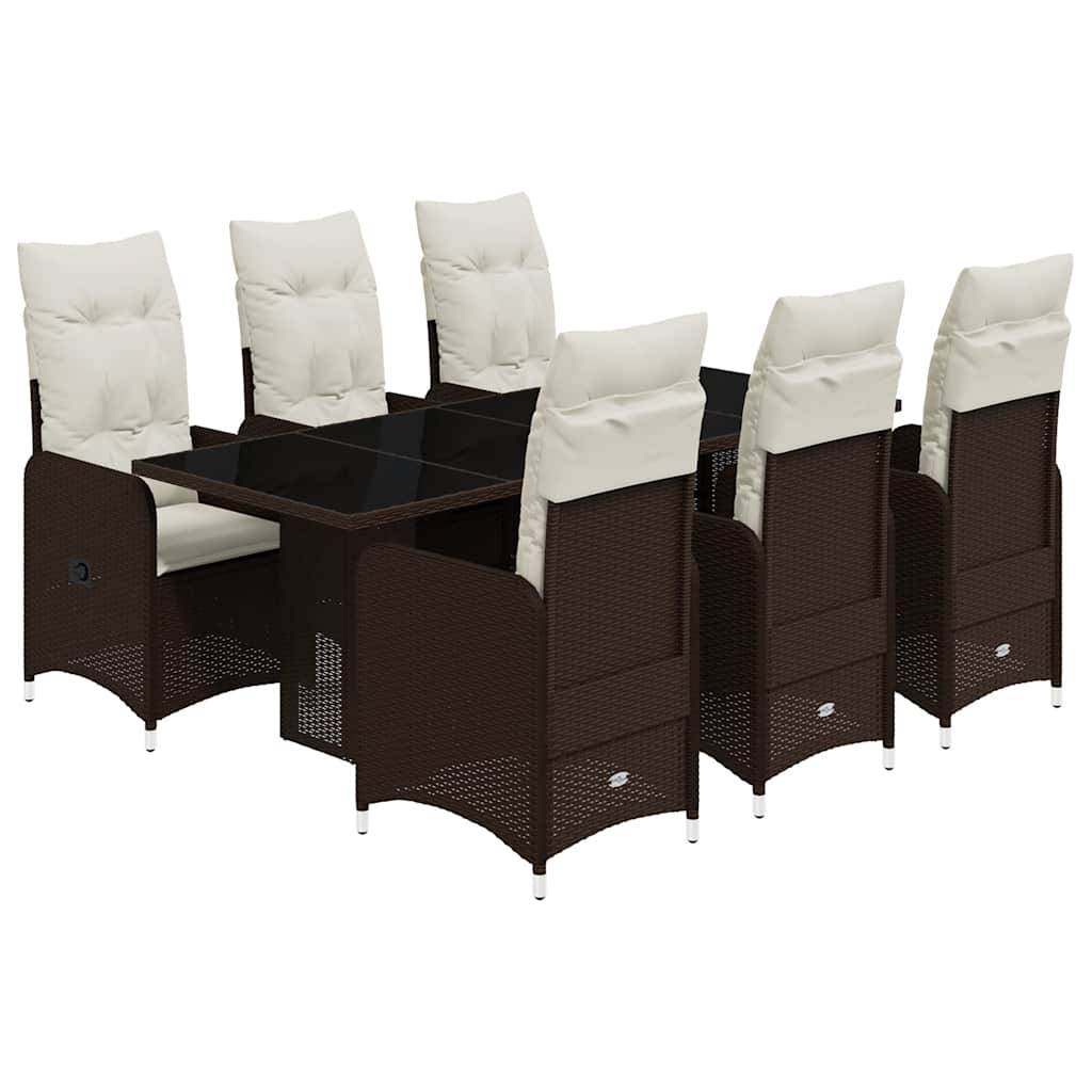 vidaXL 7-tlg. Garten-Bistro-Set mit Kissen Braun Poly Rattan