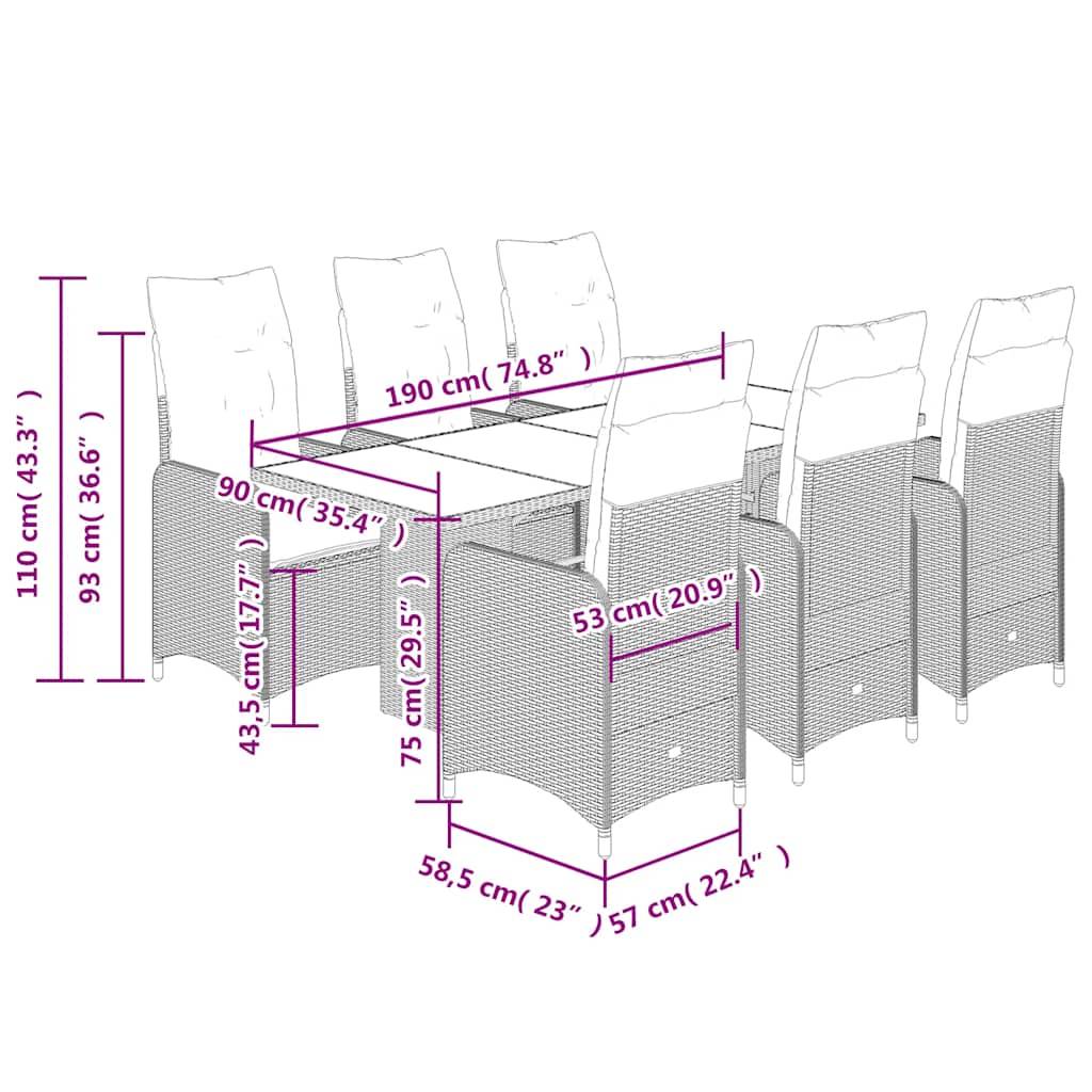 vidaXL 7-tlg. Garten-Bistro-Set mit Kissen Braun Poly Rattan