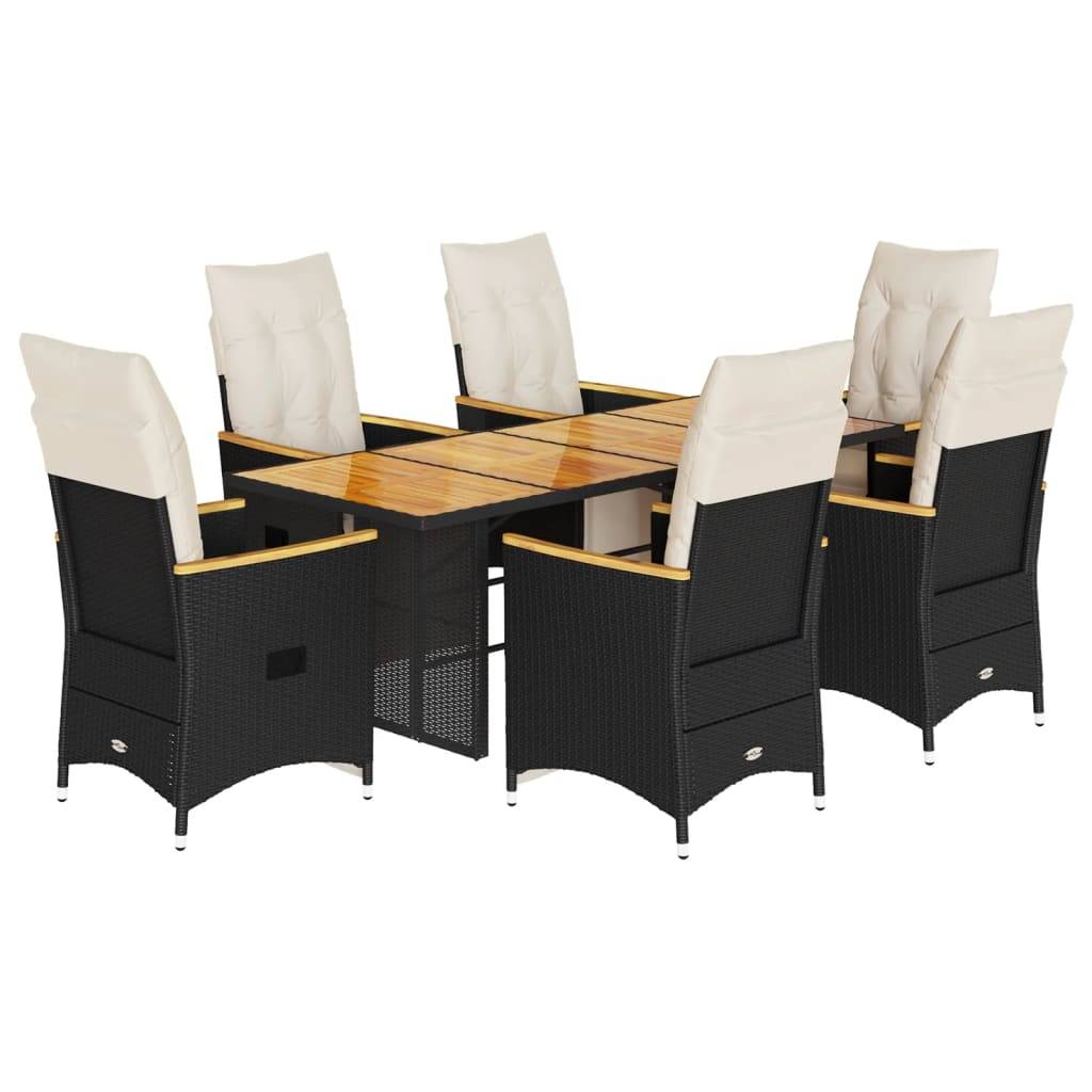 vidaXL 7-tlg. Garten-Bistro-Set mit Kissen Schwarz Poly Rattan