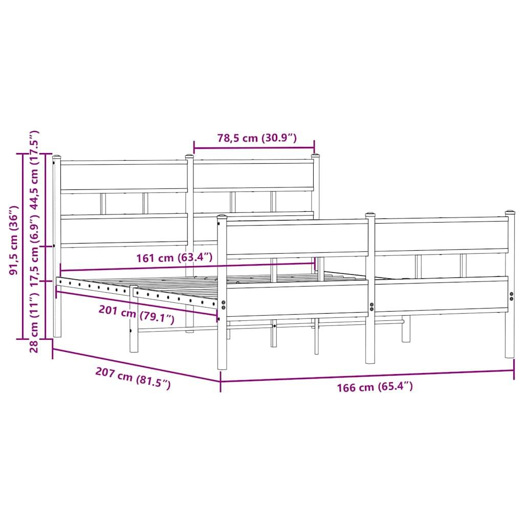 vidaXL Metallbett ohne Matratze Braun Eichen-Optik 160x200 cm