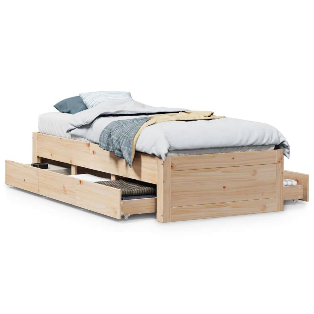 vidaXL Massivholzbett ohne Matratze mit Schubladen 75x190 cm