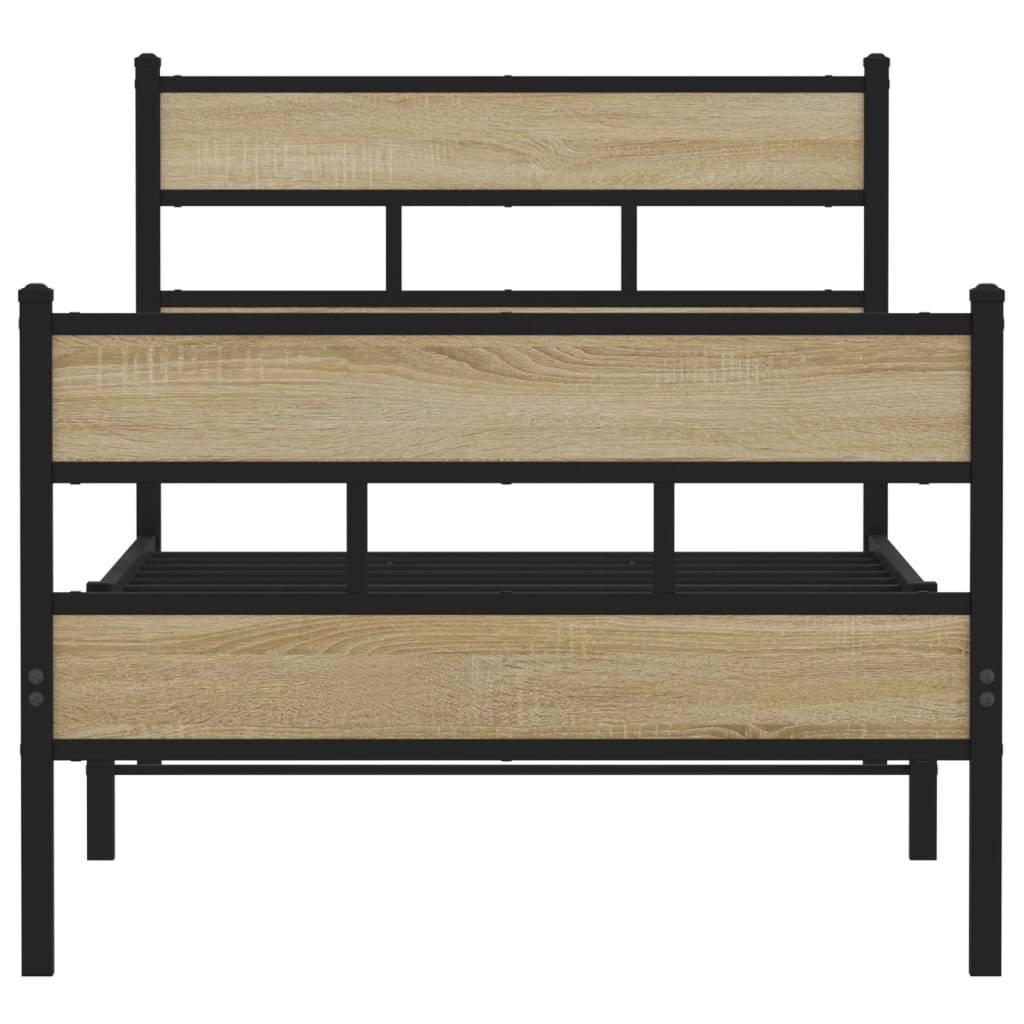 vidaXL Metallbett ohne Matratze Sonoma-Eiche 107x203 cm