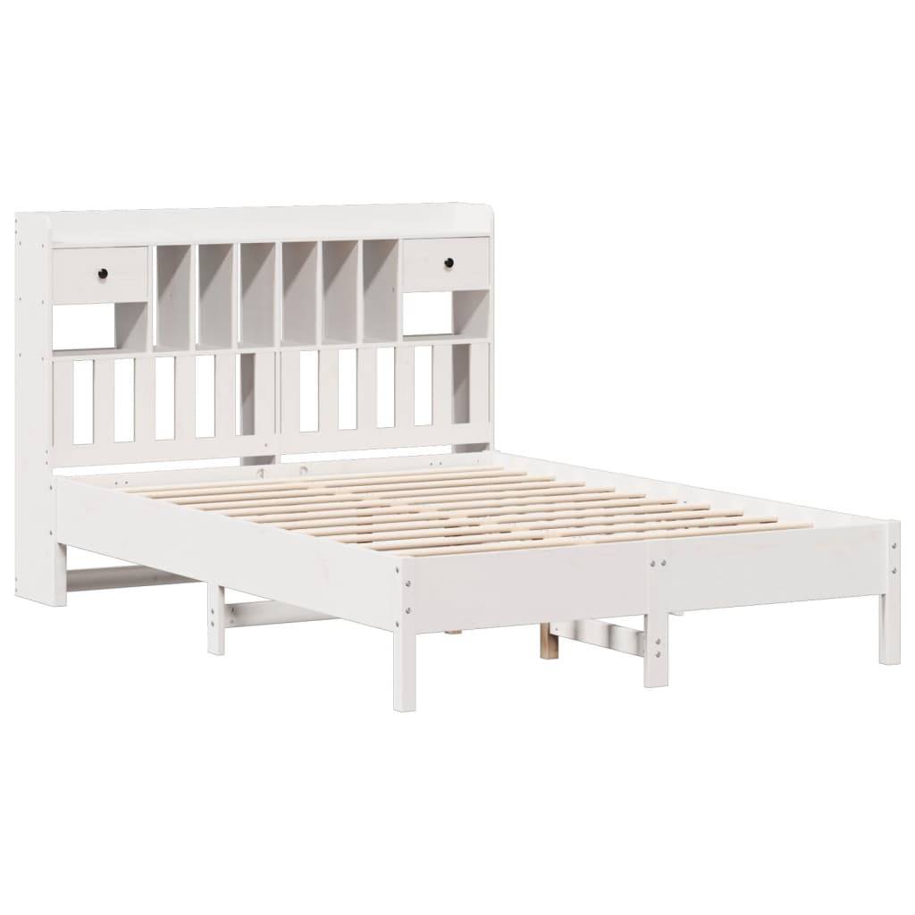 vidaXL Massivholzbett mit Regal ohne Matratze Weiß 150x200 cm Kiefer