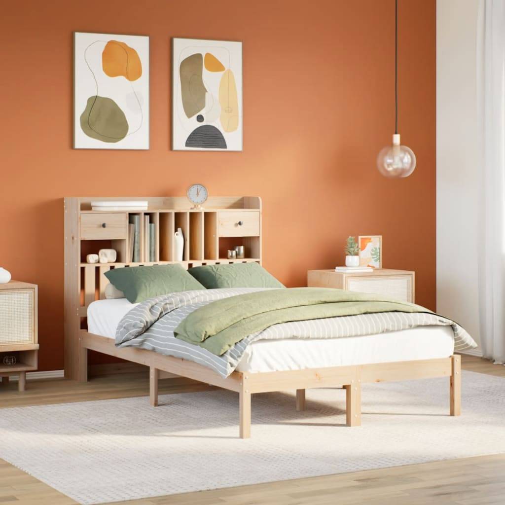 vidaXL Massivholzbett mit Regal ohne Matratze 135x190 cm Kiefernholz