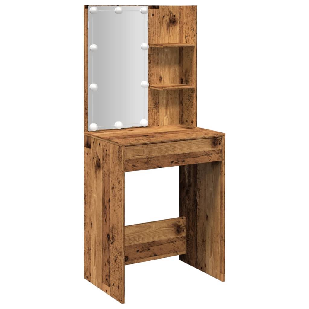 vidaXL Schminktisch mit LED-Leuchten Altholz-Optik 60x40x140 cm