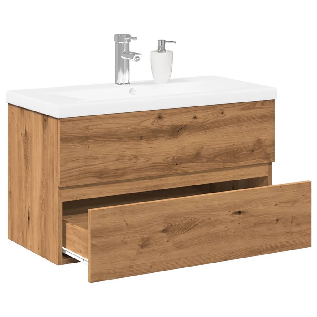 vidaXL Waschbeckenunterschrank mit Einbaubecken Artisan-Eiche