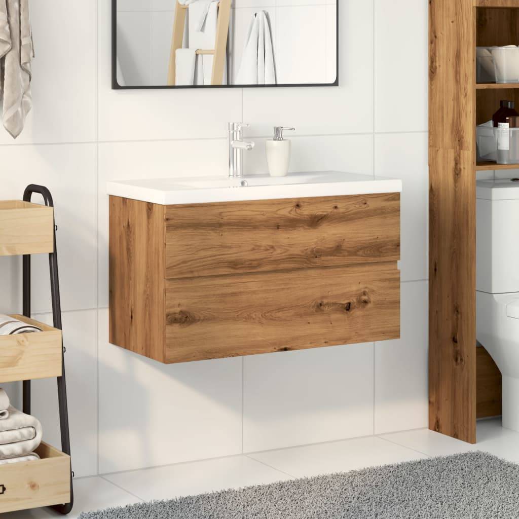 vidaXL Waschbeckenunterschrank mit Einbaubecken Artisan-Eiche