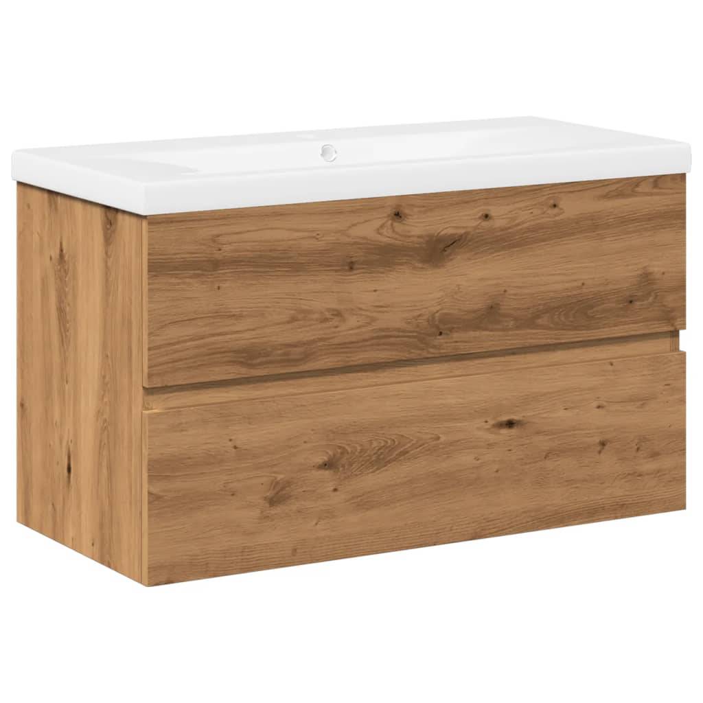 vidaXL Waschbeckenunterschrank mit Einbaubecken Artisan-Eiche