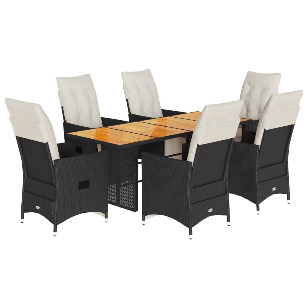 vidaXL 7-tlg. Garten-Essgruppe mit Kissen Schwarz Poly Rattan
