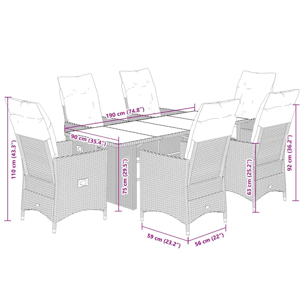 vidaXL 7-tlg. Garten-Essgruppe mit Kissen Schwarz Poly Rattan