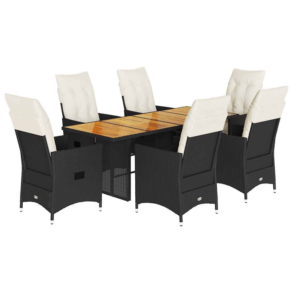 vidaXL 7-tlg. Garten-Essgruppe mit Kissen Schwarz Poly Rattan