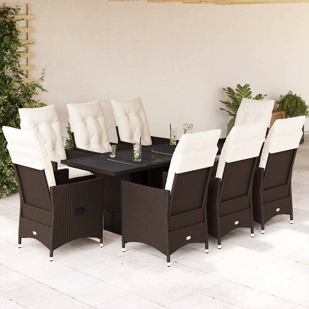 vidaXL 9-tlg. Garten-Essgruppe mit Kissen Braun Poly Rattan