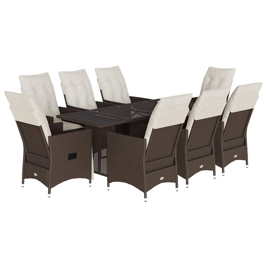 vidaXL 9-tlg. Garten-Essgruppe mit Kissen Braun Poly Rattan