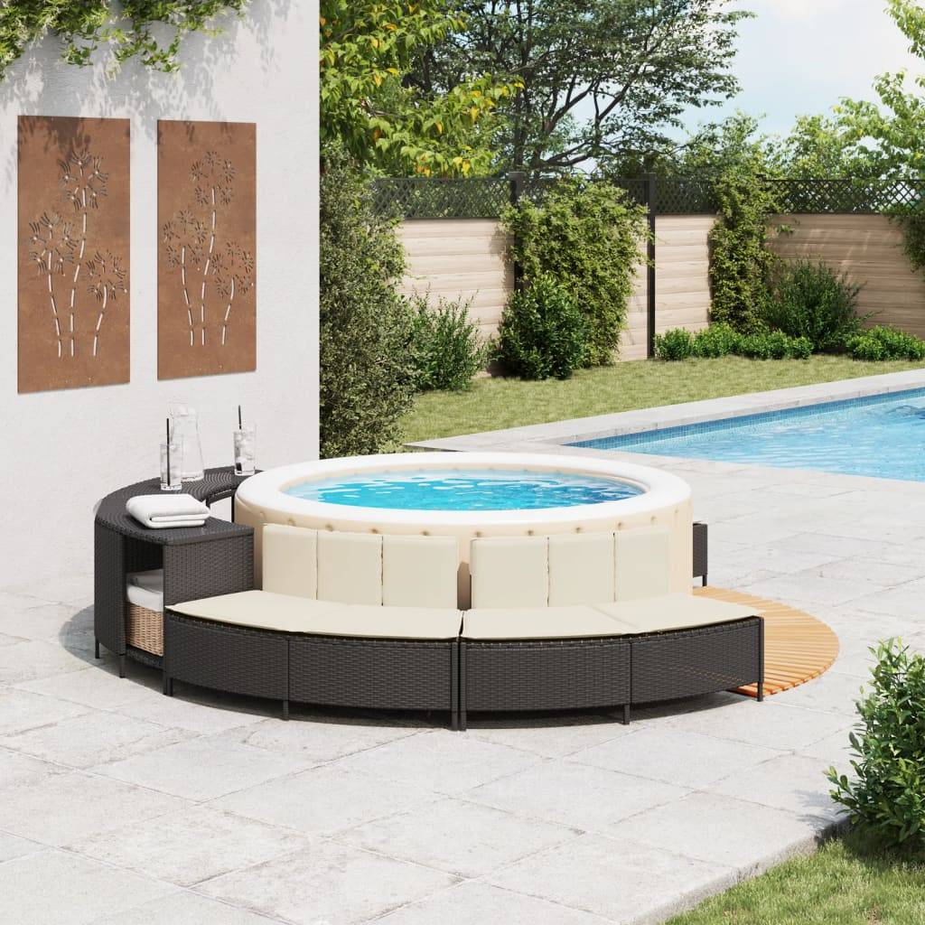 vidaXL Whirlpool-Bänke mit Auflagen 2 Stk. Schwarz Poly Rattan