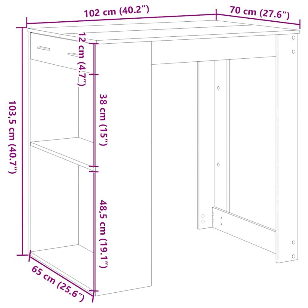 vidaXL Bartisch Artisan-Eiche 102x70x103,5 cm Holzwerkstoff