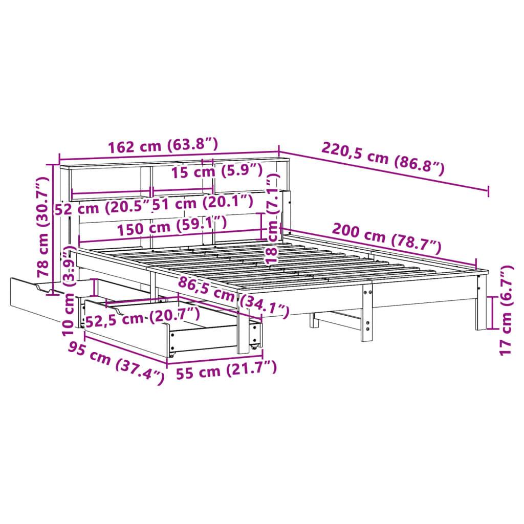 vidaXL Massivholzbett mit Regal ohne Matratze Weiß 150x200 cm Kiefer