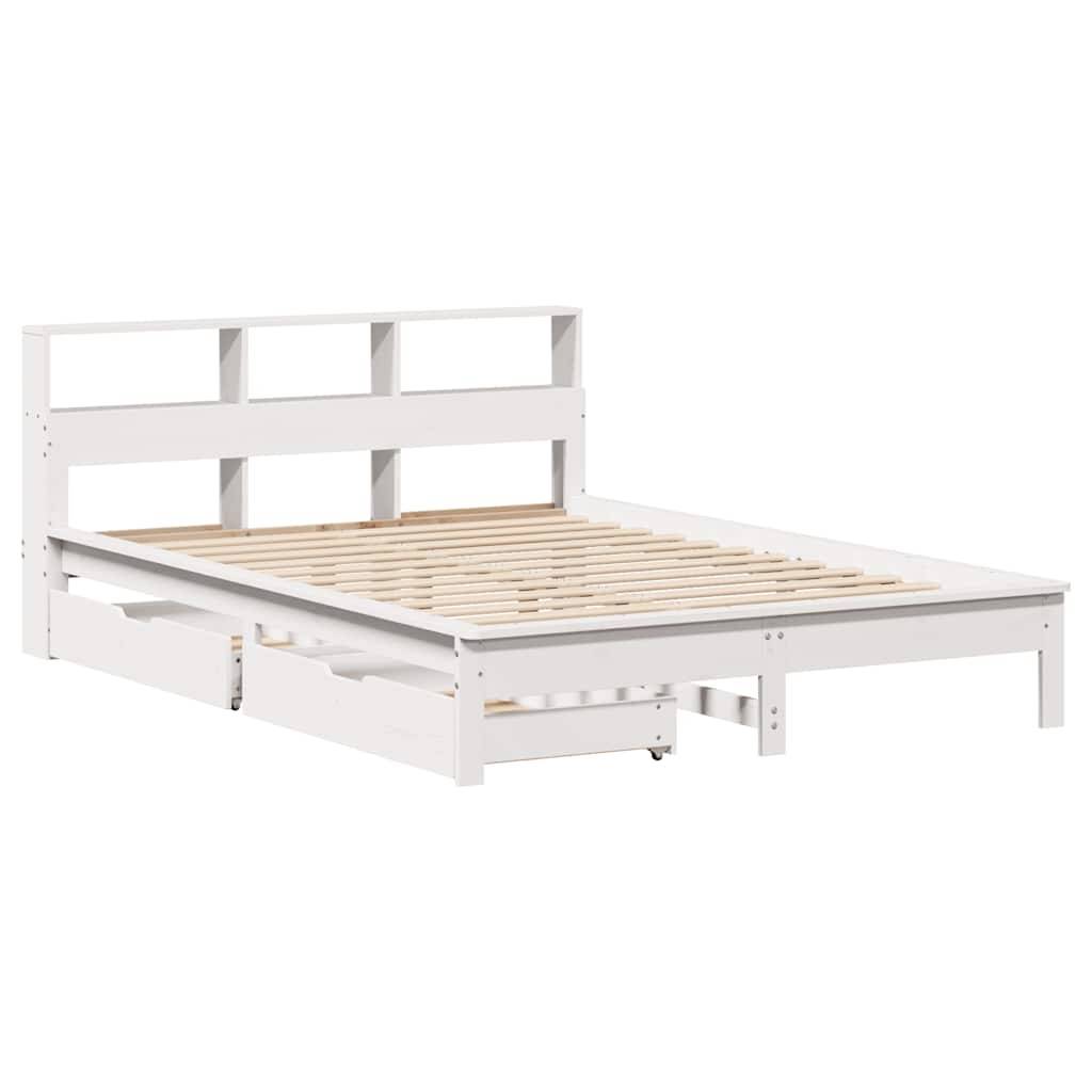 vidaXL Massivholzbett mit Regal ohne Matratze Weiß 140x190 cm Kiefer