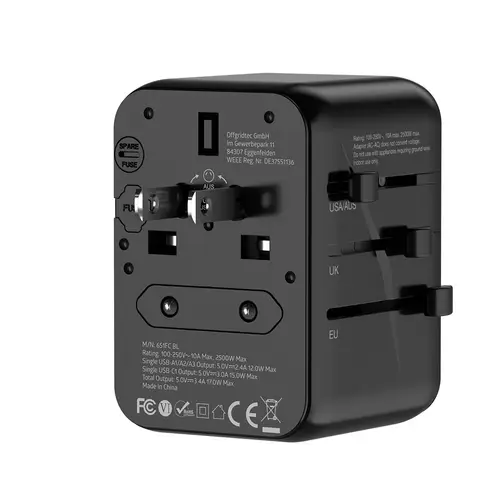 Offgridtec Reiseadapter Universal Weltweit Schuko 3x USB-A und 1x USB-C Schwarz Offgridtec Reiseadapter Universal Weltweit Schuko 3x USB-A und 1x USB-C Schwarz