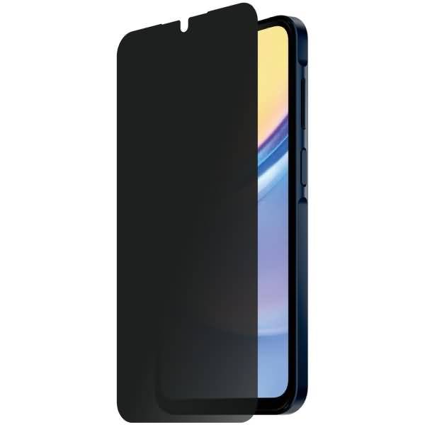 Smartphone mit einem schwarzen Displayschutzfolie für den vorderen Bereich, die das Display teilweise verdeckt, in der Seitenansicht dargestellt.