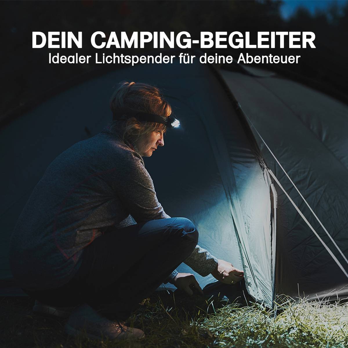 2 Stk. Offgridtec Stirnlampe schwarz LED 220lm 1300 Lux IPX4