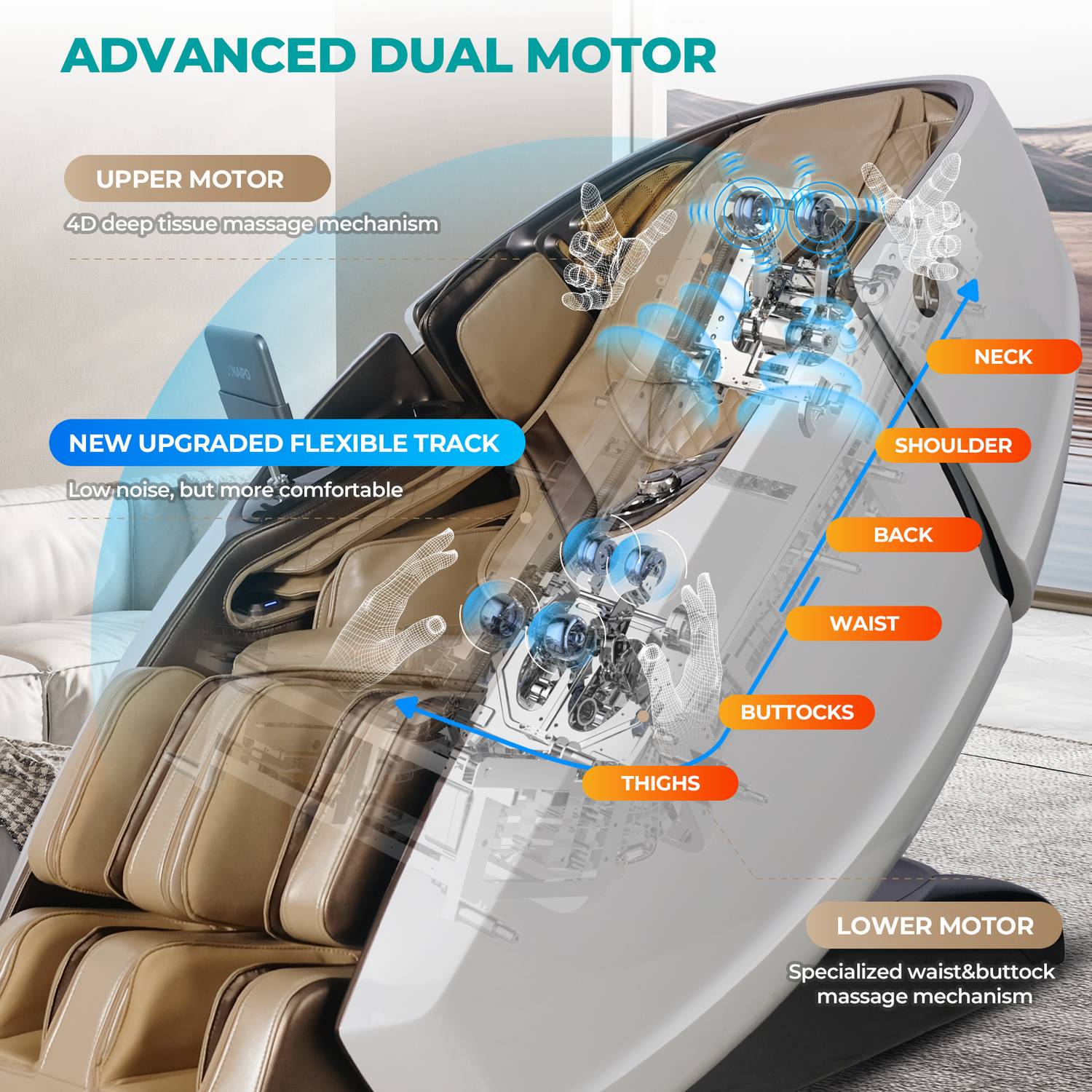 Naipo 4D Massagesessel, Raumkapsel-Massagestuhl Aromatherapie, Wärmetherapie, 8-Zoll-Tablet-Steuerung,Weiss