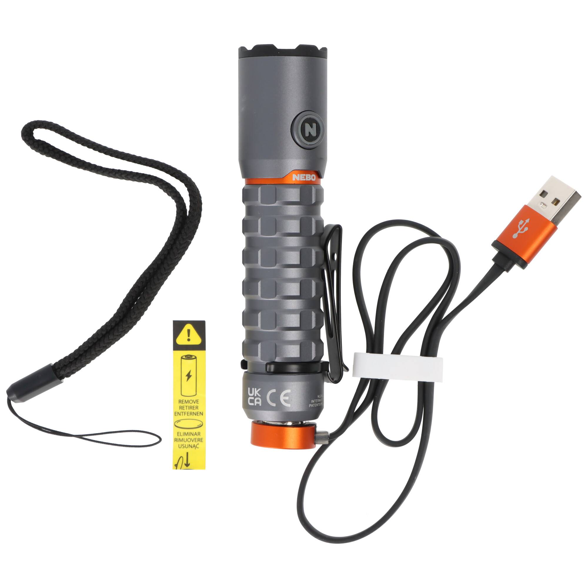 NEBO LED Taschenlampe TORCHY 2K mit bis zu 2000lm und 200m Leuchtweite integrierter 18650 Akku Li-ion 3,7V 2200mAh