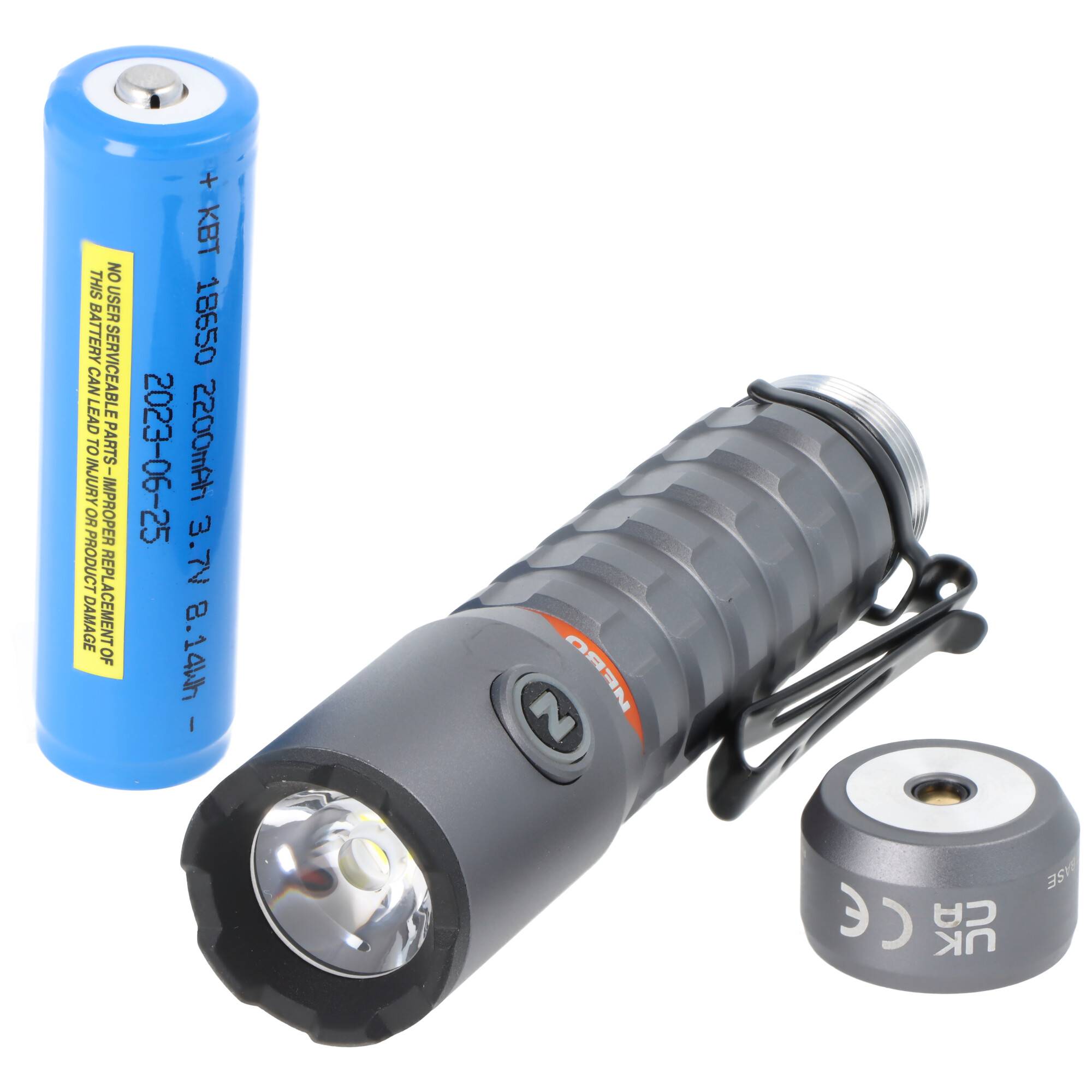 NEBO LED Taschenlampe TORCHY 2K mit bis zu 2000lm und 200m Leuchtweite integrierter 18650 Akku Li-ion 3,7V 2200mAh