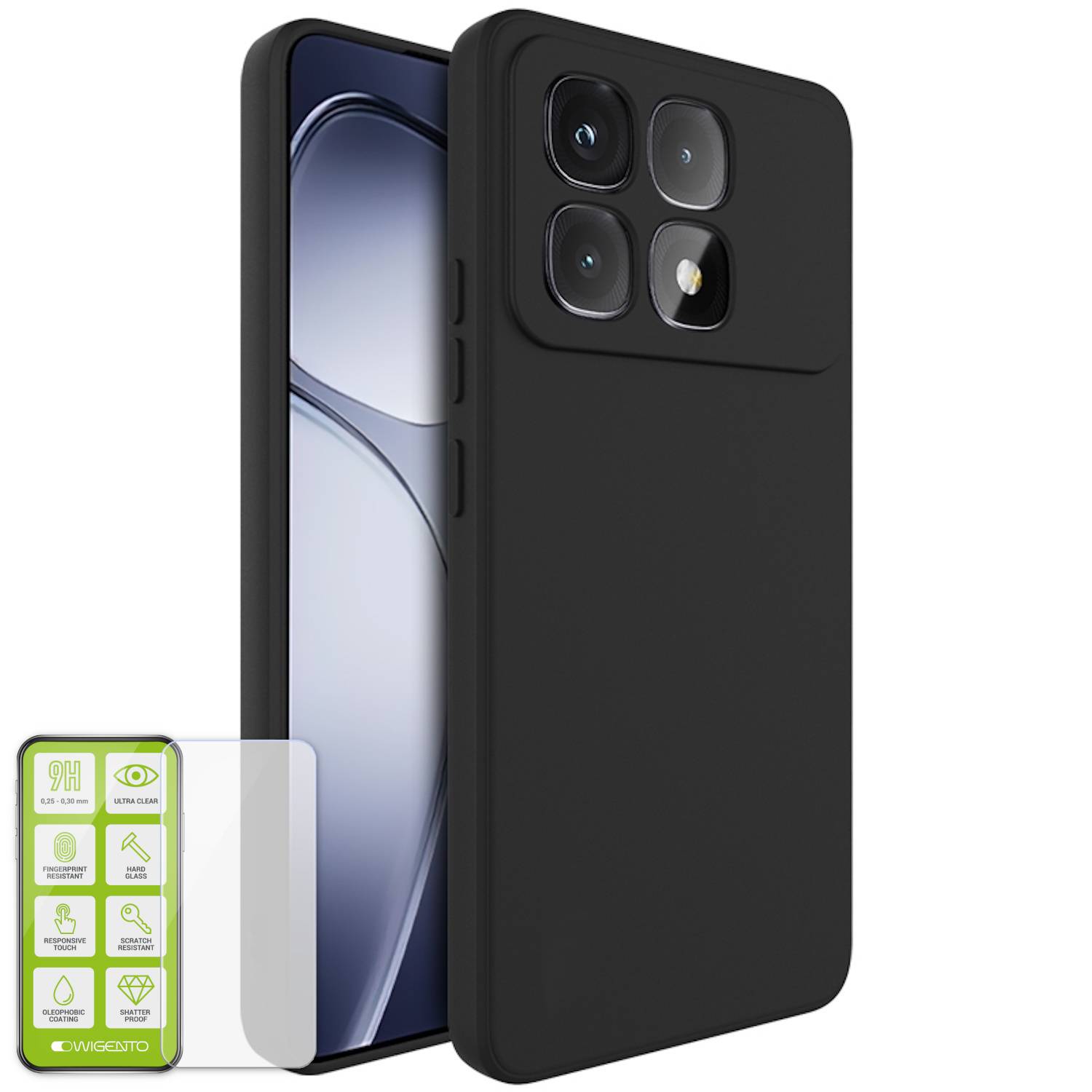 Für Xiaomi 14T Pro Silikon TPU Schutz Hülle Schwarz + H9 Hart Glas