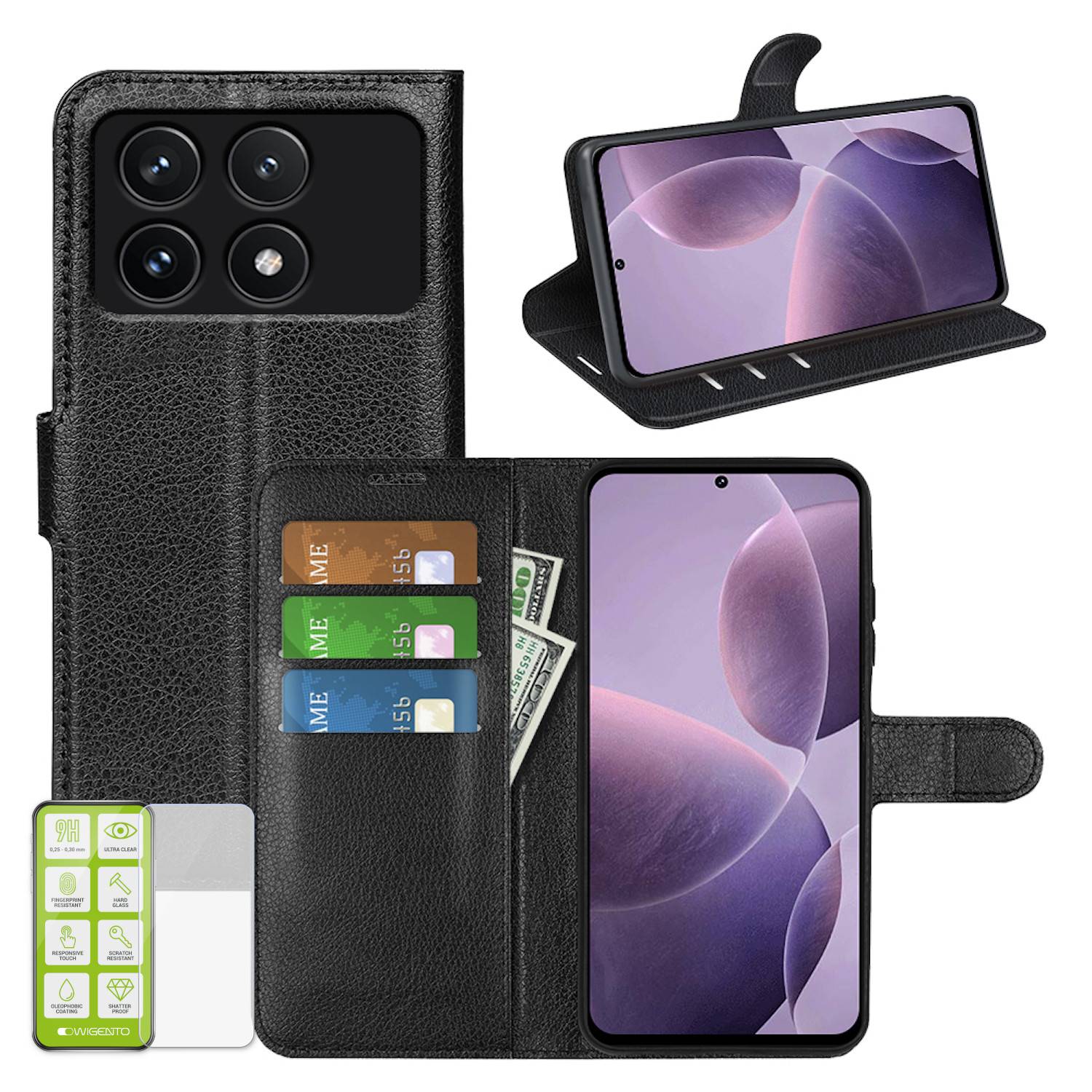 Für Xiaomi 14T Pro Kunstleder Book Wallet Tasche Etuis + Hart Glas