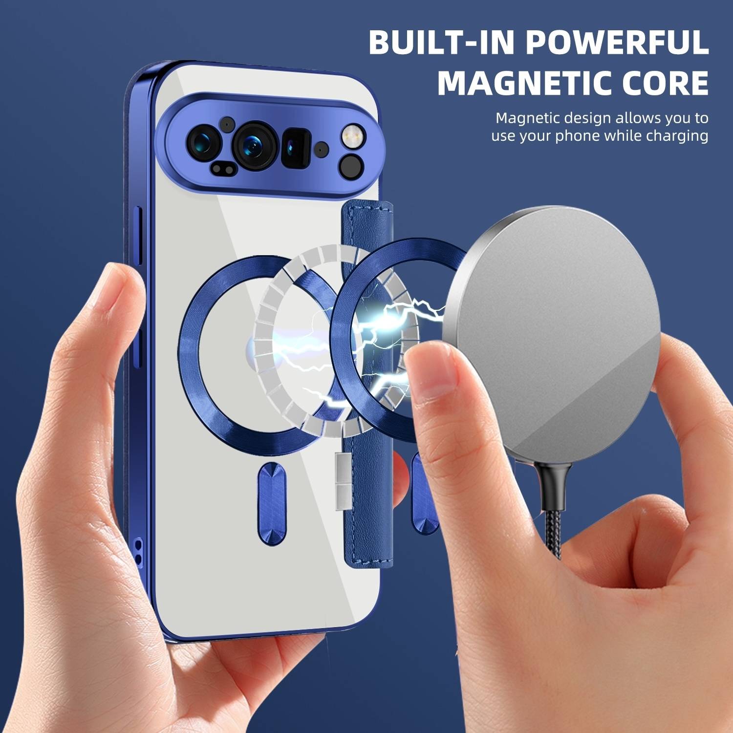 Für Google Pixel 9 Pro XL Magsafe Kunstleder Schutz Hülle Dunkelblau