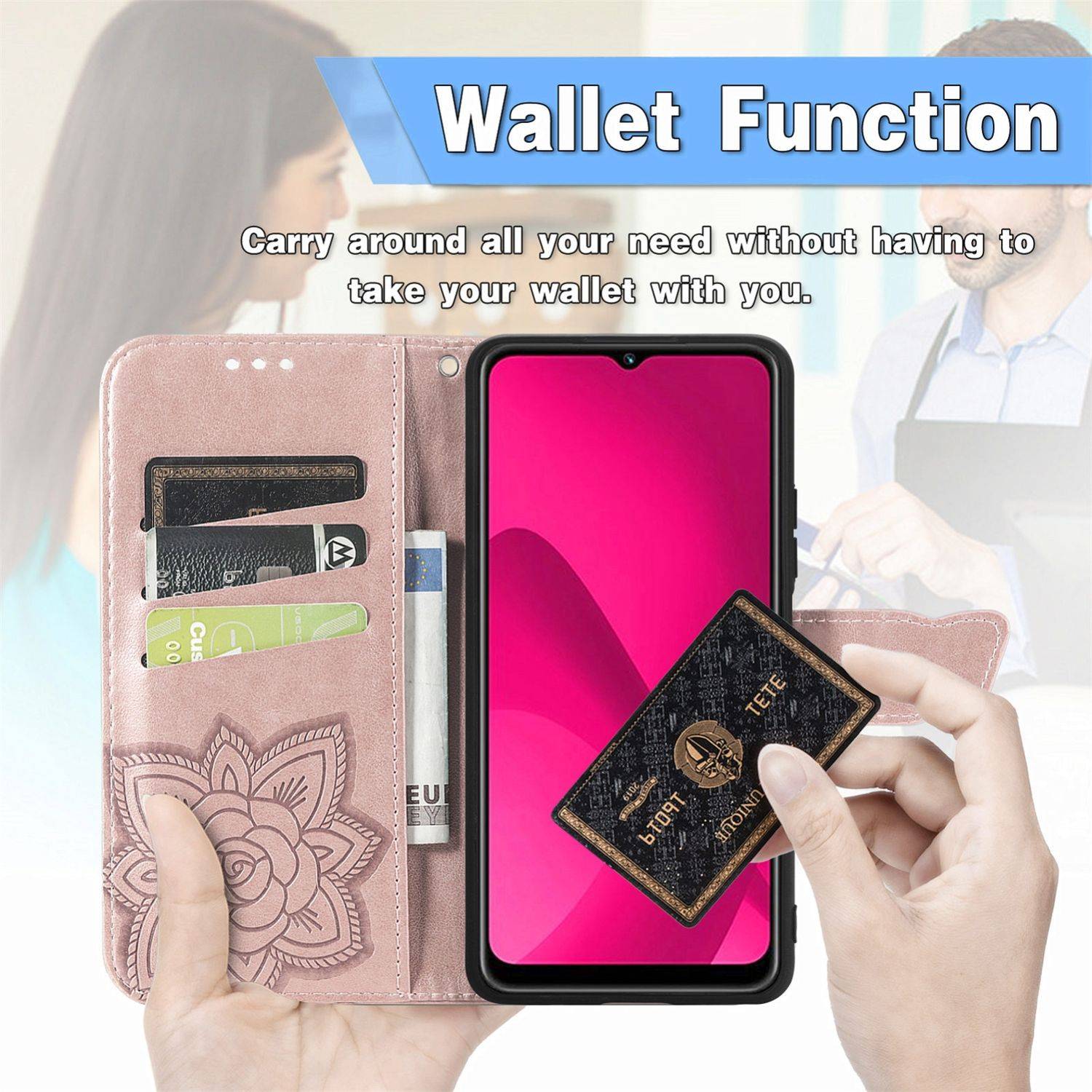 Für Apple iPhone 16 Pro Max Book Wallet Etuis Schmetterling Hülle Rosa