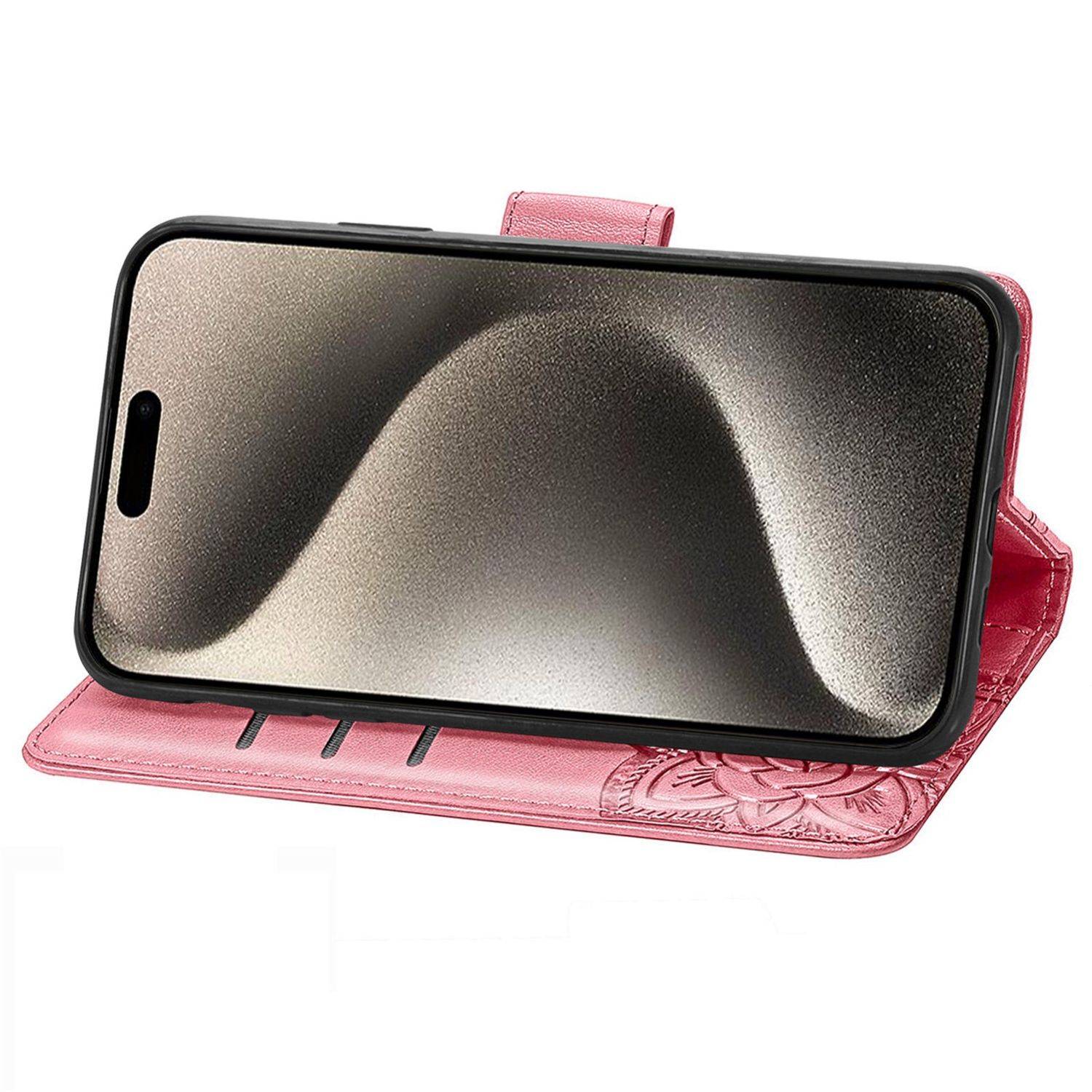 Für Apple iPhone 16 Pro Max Book Wallet Etuis Schmetterling Hülle Pink