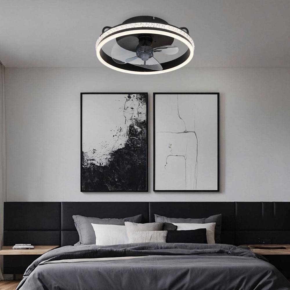 Deckenventilator Deckenlampe Wohnzimmerleuchte Raumlüfter Ventilator, Metall schwarz, dimmbar Fernbedienung CCT Rechts-/Linkslauf, LED 29W 1100 Lm