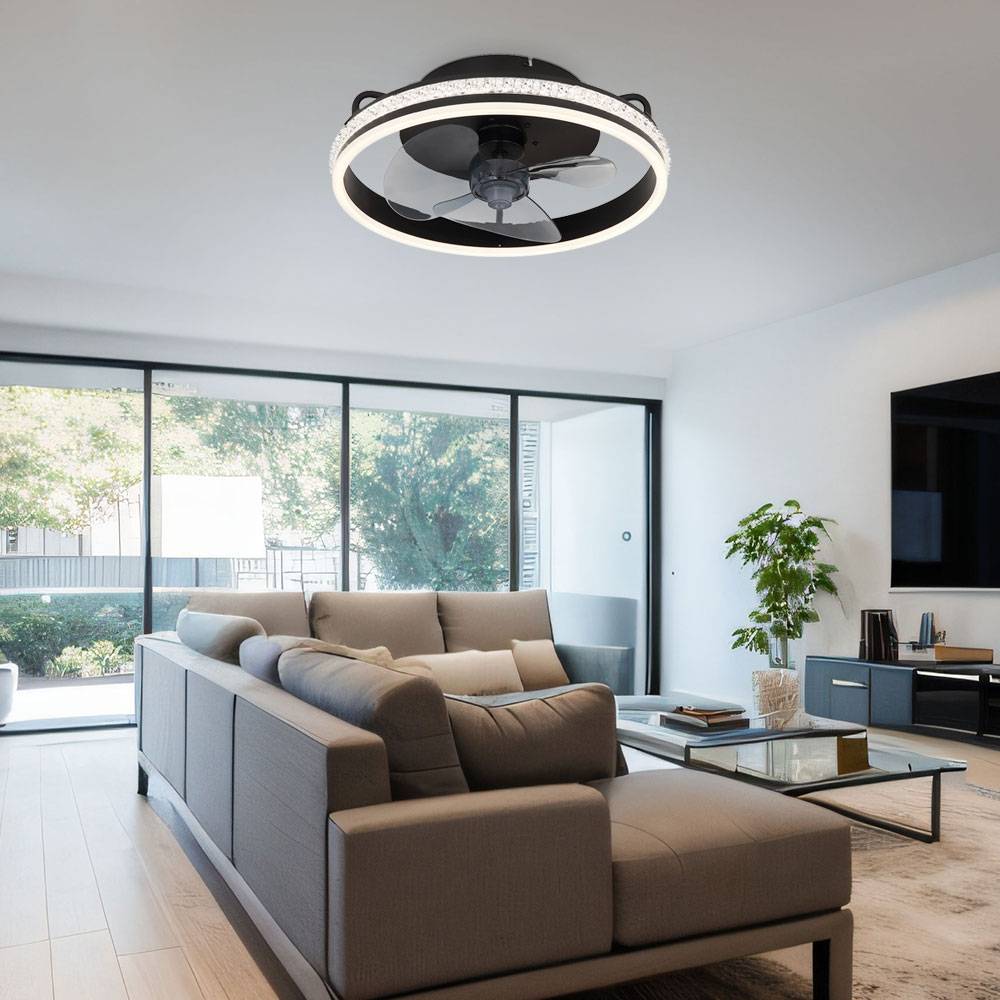 Deckenventilator Deckenlampe Wohnzimmerleuchte Raumlüfter Ventilator, Metall schwarz, dimmbar Fernbedienung CCT Rechts-/Linkslauf, LED 29W 1100 Lm