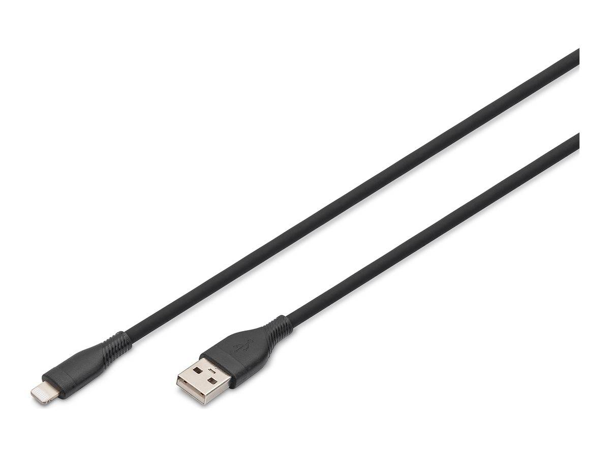 DIGITUS - Lightning Silikon Anschlusskabel, USB-A - Lightning 2m, schwarz