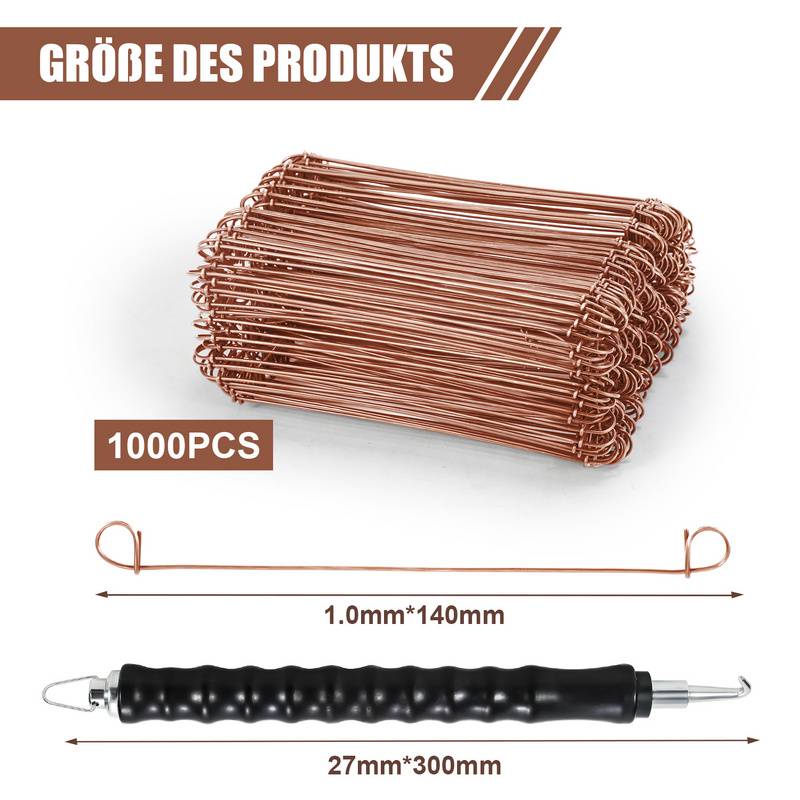Drillapparat Betonbindedraht 1.0 x 140mm (1000 Stk.) verkupferter Rödeldraht mit Rödelzange Bindedraht inkl. Draht Driller