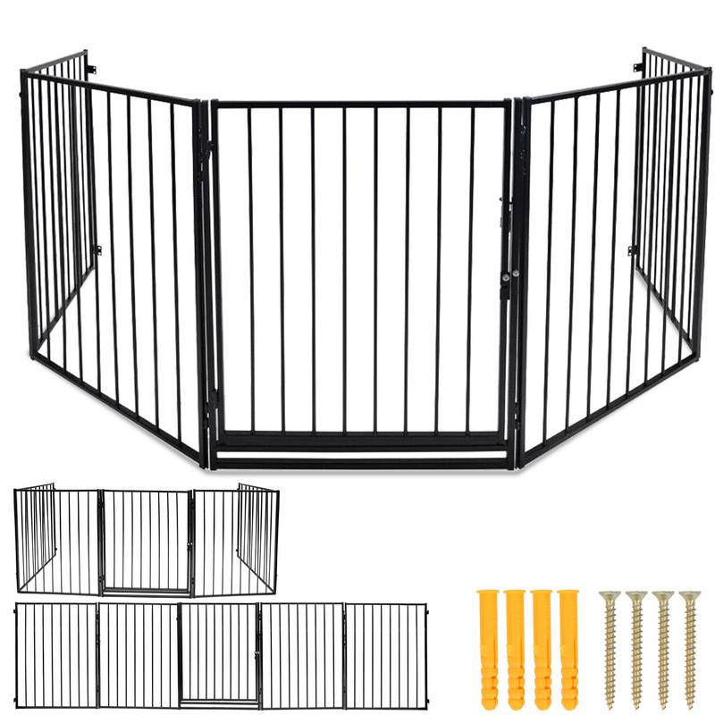 Kaminschutzgitter, 5x Ofenschutzgitter, Schutzgitter，304x75cm,Schwarz