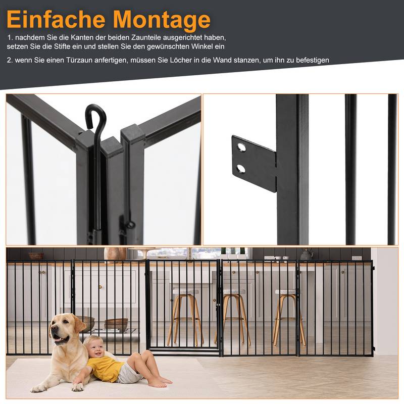 Kaminschutzgitter, 5x Ofenschutzgitter, Schutzgitter，304x75cm,Schwarz