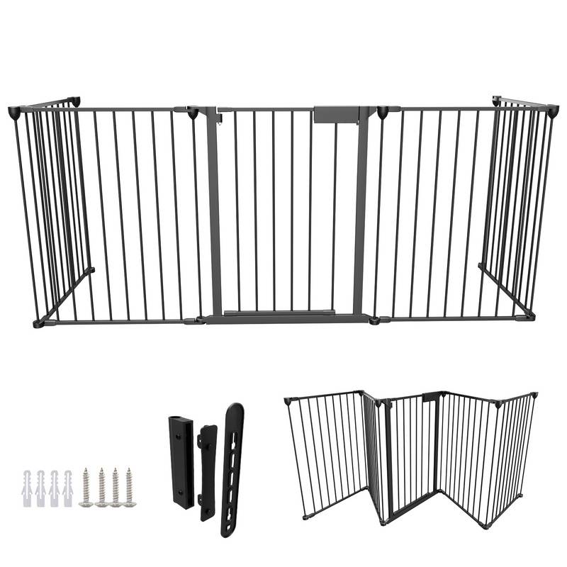 Kaminschutzgitter 5x Ofenschutzgitter Laufgitter Absperrgitter Türschutzgitter Kinder-Sicherung,310x75cm,Schwarz