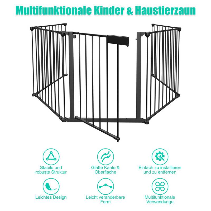 Kaminschutzgitter 5x Ofenschutzgitter Laufgitter Absperrgitter Türschutzgitter Kinder-Sicherung,310x75cm,Schwarz