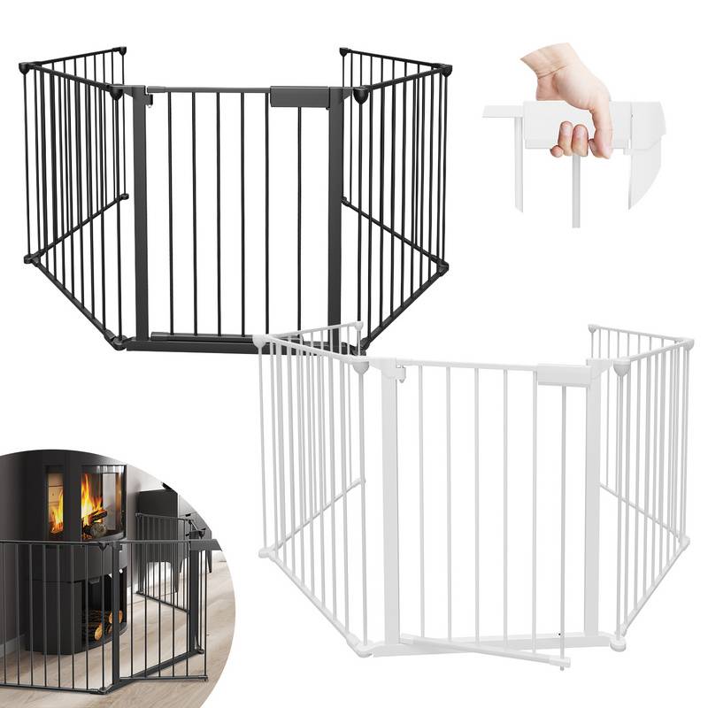 Kaminschutzgitter 5-tlg Ofenschutzgitter Laufgitter Absperrgitter Türschutzgitter Kinder-Sicherung,310x75cm,Schwarz